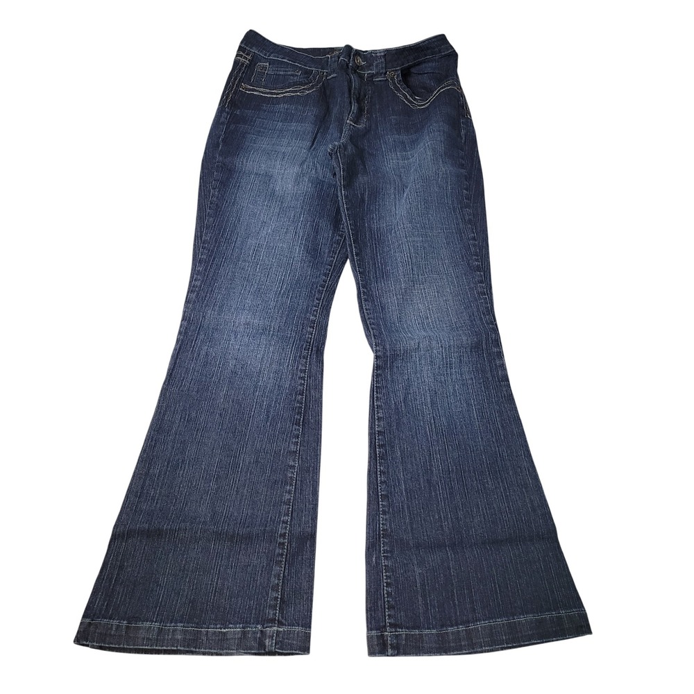 Kikit Jeans Womens Size 12 Dark Wash Flare Embroidered Pocket Denim‎ Jeans